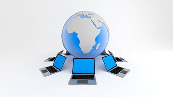 笔记本电脑全球全球网络概念