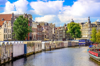 风景优美的视图运河阿姆斯特丹花市场