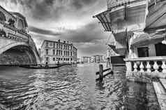 威尼斯意大利鱼眼视图里亚尔托桥桥多云的一天
