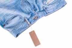 蓝色的牛仔裤细节空白标签