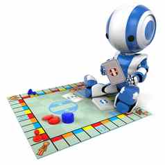 蓝色的机器人玩董事会游戏
