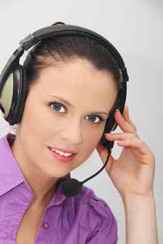 女客户支持操作符耳机