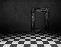 房间黑色的白色检查程序地板上空黑色的框架