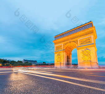 令人惊异的日落视图胜利弧巴黎星辰广场我会圆