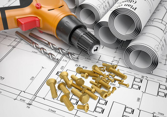 电螺丝刀紧固硬件蛀虫滚动草稿建筑画
