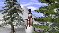 圣诞节背景雪人冷杉树