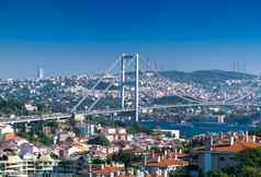 美妙的空中视图横跨博斯普鲁斯海峡桥伊斯坦布尔