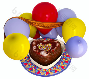 生日装饰蛋糕气球庆祝活动背景隔离白色