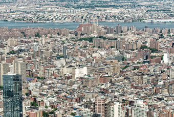 空中视图纽约建筑摩天大楼黄昏
