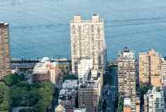 空中视图纽约建筑摩天大楼黄昏