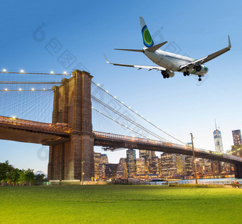 飞机布鲁克林桥纽约城市