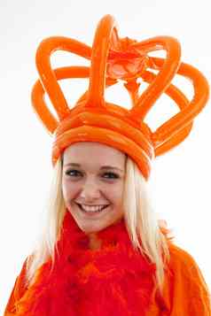 年轻的女人荷兰橙色支持者
