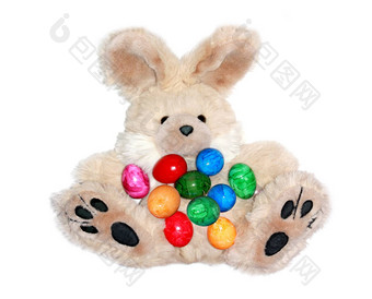 复活节兔子很多色彩斑斓的鸡蛋