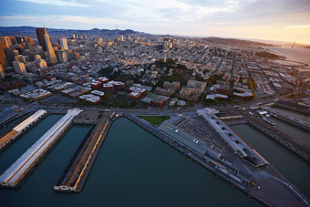 空中视图日落三旧金山