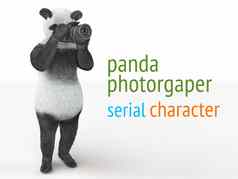 熊猫丰收邮件字符摄影师相机需要图片孤立的背景渲染插图