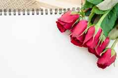 开放空白日记文本红色的玫瑰
