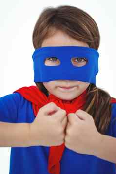 戴面具的女孩假装超级英雄