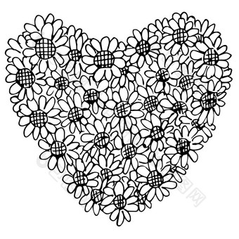 徒手画的插图复古的花设计心形状