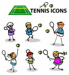网球图标假的卡通体育运动象征向量插图