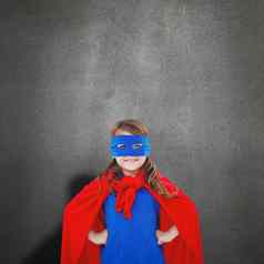 复合图像戴面具的女孩假装超级英雄