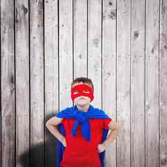 复合图像戴面具的男孩假装超级英雄