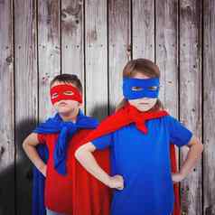 复合图像戴面具的孩子们假装超级英雄