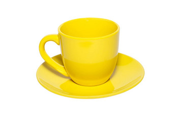 黄色的陶瓷杯<strong>飞碟</strong>孤立的白色