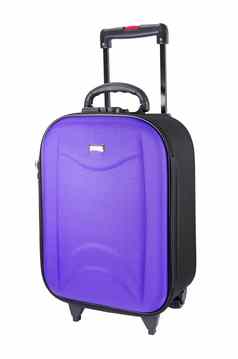 紫罗兰色的手提箱旅行行李孤立的白色背景
