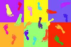 实际的足迹使孩子们色彩斑斓的块模式