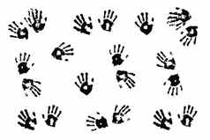 黑色的手印使孩子们白色背景
