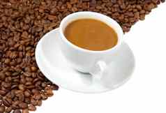 咖啡杯子背景咖啡豆子