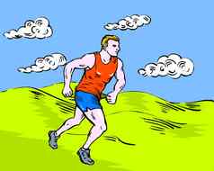马拉松跑步者运行比赛草图风格