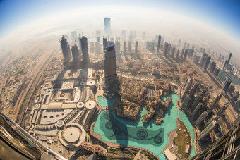 空中视图市中心迪拜迪拜塔哈利法塔迪拜曼联阿拉伯阿联酋航空公司