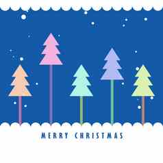 色彩斑斓的圣诞节树雪蓝色的背景问候卡背景