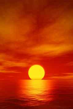 大美丽的红色的日落海洋