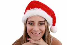 快乐圣诞节圣诞老人女人微笑美丽的脸快乐蠕虫