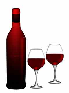 红色的酒瓶眼镜白色背景插图