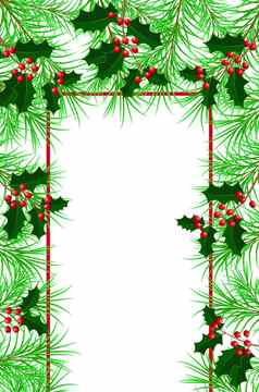 一年圣诞节冬天假期横幅邀请摩天观景轮框架使冷杉冬青分支机构白色背景垂直布局