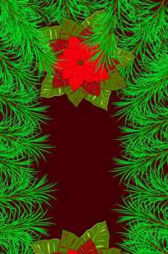一年圣诞节冬天假期横幅邀请摩天观景轮框架使冷杉冬青分支机构一品红勃艮第背景