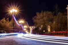 晚上视图城市哈巴罗夫斯克冬天城市景观