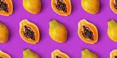 木瓜水果无缝的模式紫色的背景