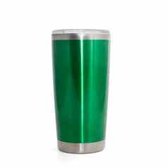 绿色不锈钢钢杯热水瓶滚筒杯子孤立的白色
