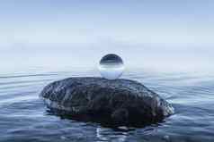 水晶orb黑色的岩石蓝色的海洋