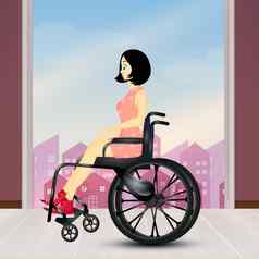 禁用女人轮椅