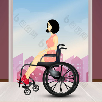 禁用女人轮椅