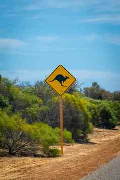 街标志谨慎野生动物袋鼠西方澳大利亚内地