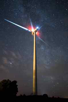 风车风涡轮机权力能源晚上摄影