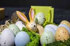 复活节兔子色彩斑斓的复活节鸡蛋篮子