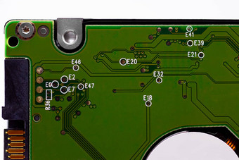 硬盘驱动器微方案特写镜头视图基地绿色宏
