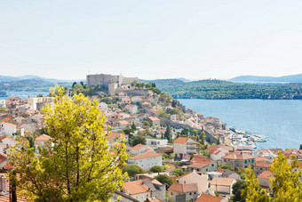 Sibenik克罗地亚空中视图小镇Sibenik